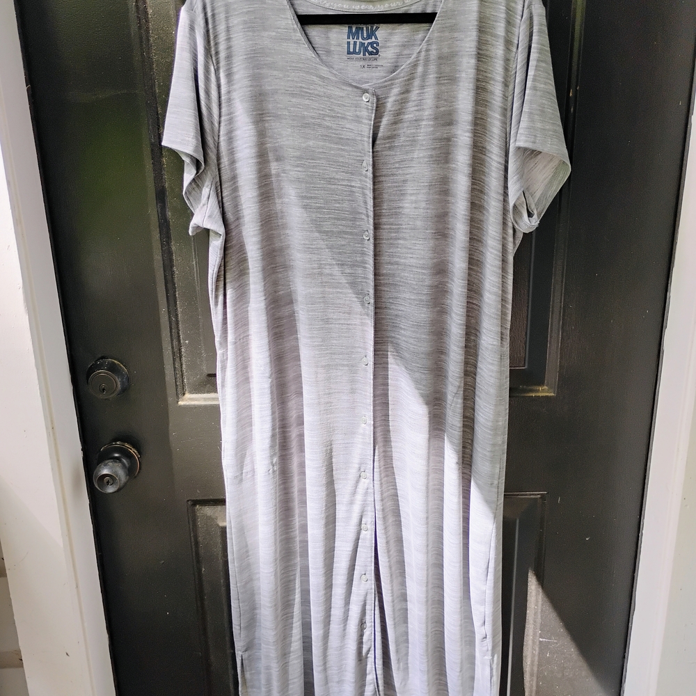 Muk Luks Gray Button Front Lightweight Knit Maxi Dress